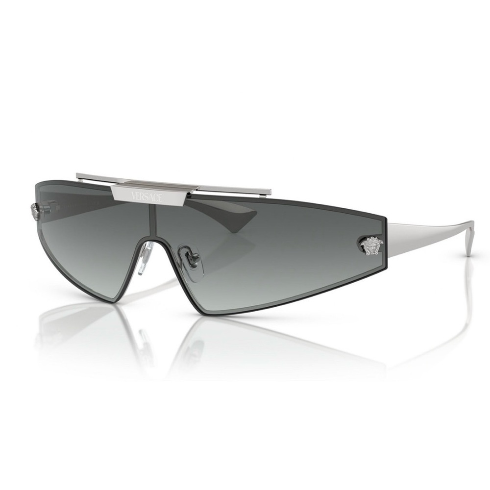 Versace Dark Gray Shield Sunglasses with Silver Detail